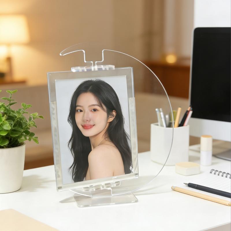 3 Inch Mini Moon-Shaped Photo Frame Rotating Stand DIY Photo Card Holder for Bedroom Desktop Decor Cute Gift