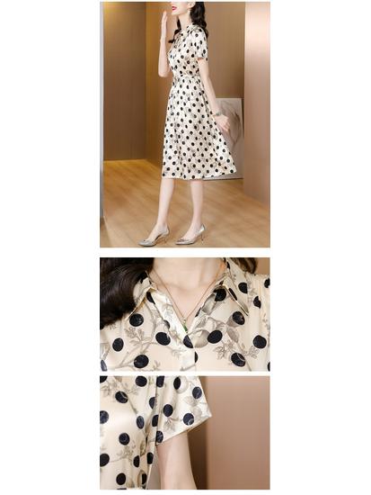 Premium Silk Polka Dot Midi Dress – Summer Slimming Temperament