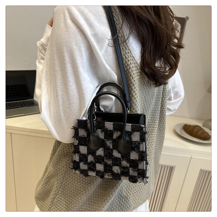 Korean Style Denim Plaid Women's Crossbody Shoulder Bag - Autumn Collection