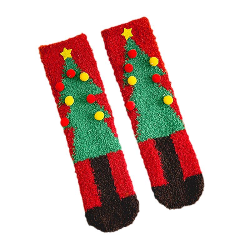 2024 Christmas Reindeer & Santa Gift Box: 4 Pairs Parent-Child Coral Fleece Sleep Socks