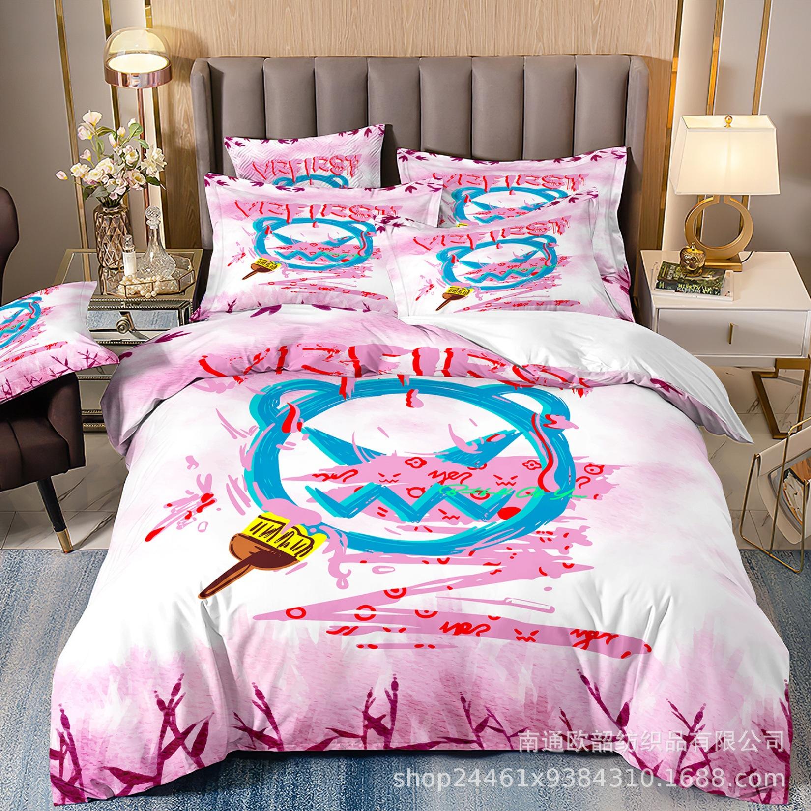

Hot-Selling 3D Digital Printing Hip-Hop Graffiti Smiley Face Bedding Pillowcase Duvet Cover Three-Piece Set US Twin quilt cover 173 * 218 2pcs