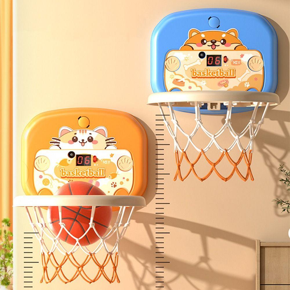 Foldable Baby Basketball Set Cartoon Animal No-Drill Installation Mini Basketball Hoop Inflatable Ball Scorable Scoreboard