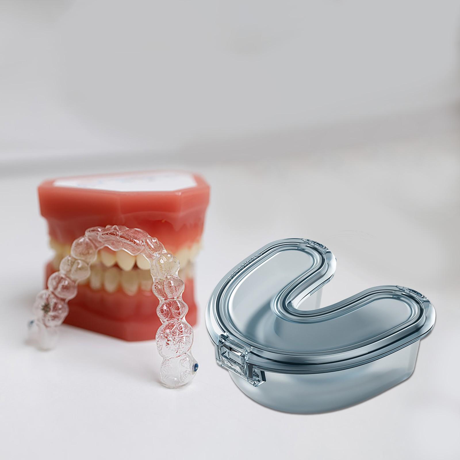 

Simple Leak Proof Denture Case Sealed U Shape Transparent Denture Box Mouthguard Container Oral Care Denture Storage Container One Size синий