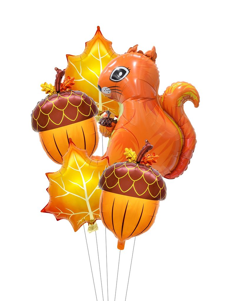 5pcs Squirrel Foil Balloons Set Pine Cone Balloons Autumn Maple Leaf Balloon Harvest Festival Decor Thanksgiving Day Decorations