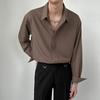 Men's Light Green Satin Long Sleeve Shirt Casual Oversized Streetwear Top