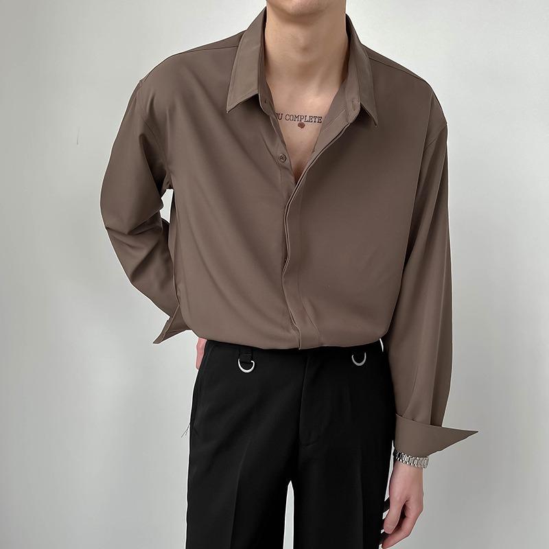 Men's Light Green Satin Long Sleeve Shirt Casual Oversized Streetwear Top