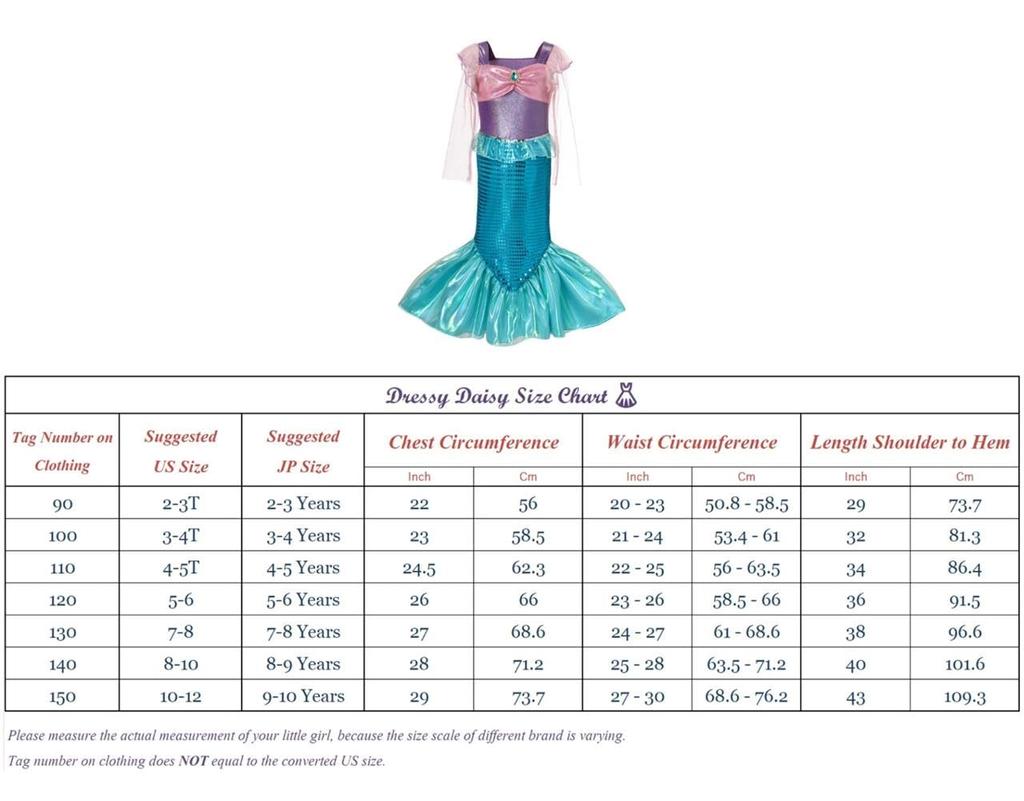 Dressy Daisy Toddler Mermaid Ariel Princess Halloween Size Ages Girls' Costume, Costume, Dress, 140, 9-10