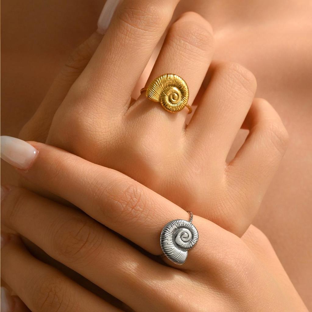 Stainless Steel Seashell Ring - Casual Vacation Marine Life Jewelry for Women