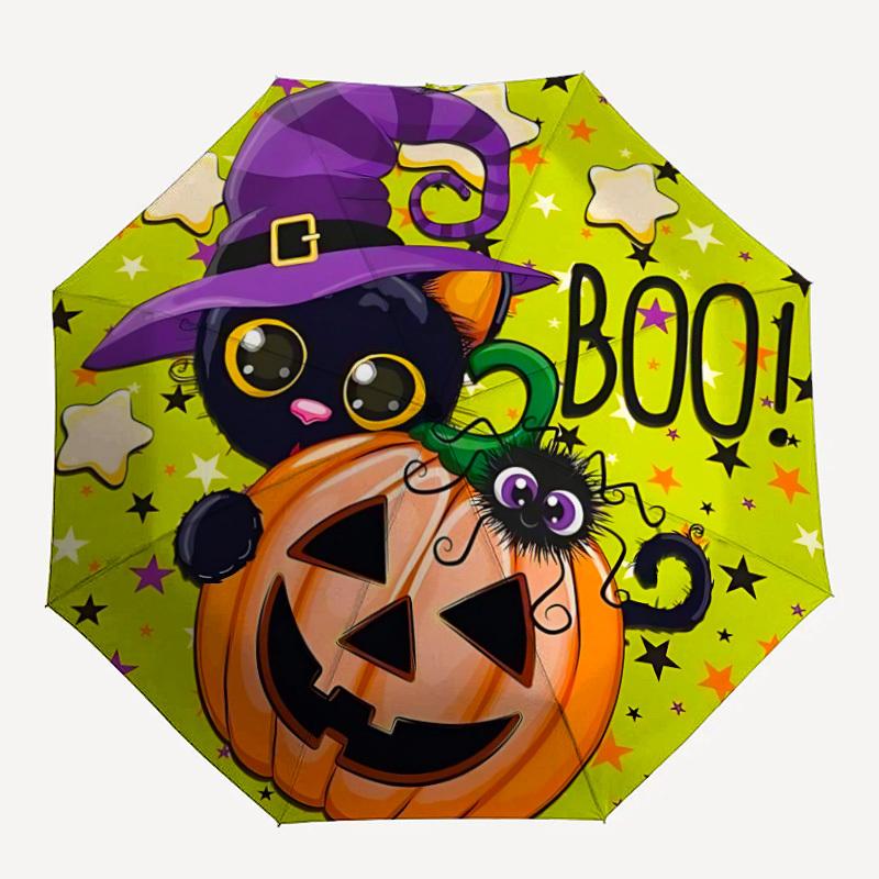 

1pc Halloween Cat Automatic Open/Close Umbrella, Windproof, Folding Compact Umbrella with Lightweight Design for Women/Men094