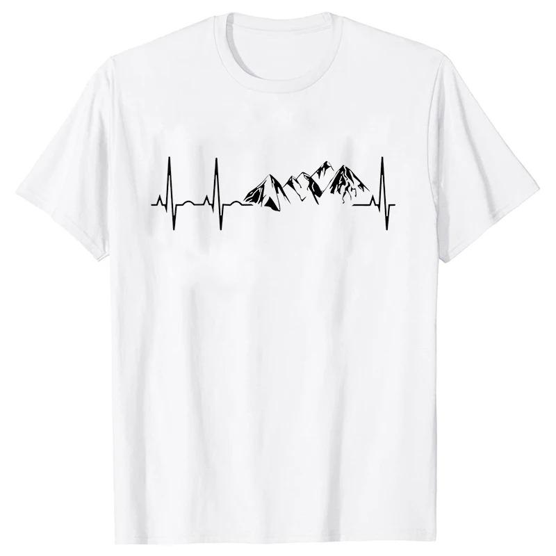 Men's T-shirt Novelty Mountain Heartbeat Pulse Line Tees Climbing Hiking Graphic Y2k Tops Casual Short Sleeve Clothing