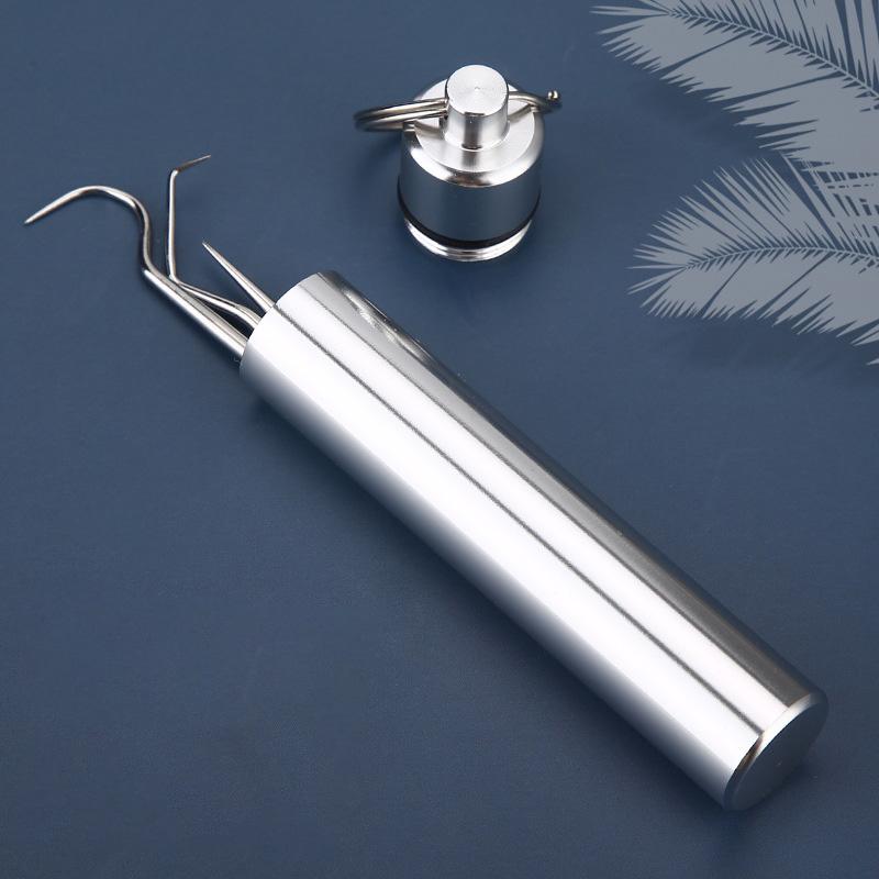 Portable Reusable Stainless Steel Toothpicks & Floss Set + Aluminum Alloy Barrel