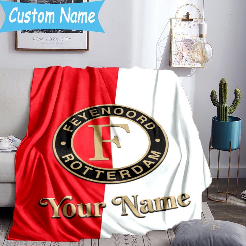 Custom Name Feyenoord Football Blanket Flannel Blanket for Camping, Hiking, Garden Parties, Picnic Essentials,gift for family and friend