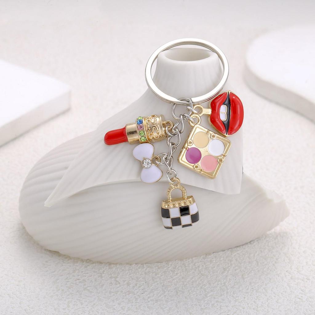 Lipstick & High Heels Keychain with Red Wine Glass Pendant