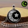 Vintage Luminous Sun Moon Lovers Time Gem Pendant Necklace Women's Jewelry Sweater Chain