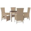 VidaXL Ensemble à manger de jardin avec coussins 5pcs Beige poly rotin, ensemble de salle à manger, ensemble de salle à 3157569