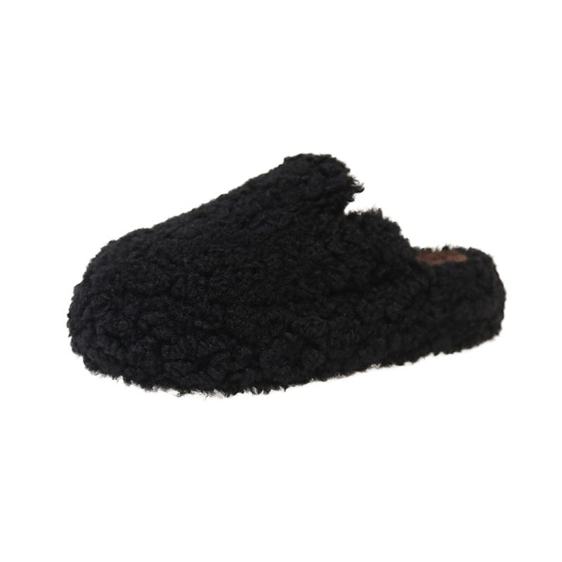 

Fashion Winter New Baotou Slippers Women s Fashion Round Head Deep Mouth Suede Thick Soles Anti-slip Wear-resistant Flat Shoes 35 чёрный