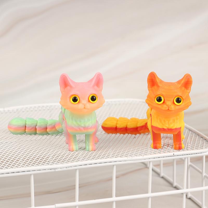 3D Printed Cute Kitten With Movable Tail Joint Children'S Gift Toy Model Car Ornament