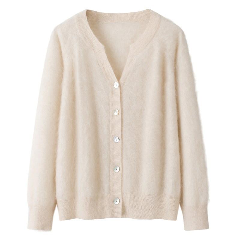 Women's Loose-Fit Brushed Cashmere Cardigan - Trendy Round Neck Knitted Sweater 2025