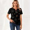Women's Casual V Neck Short Sleeve Button T Shirt Halloween Spider Web Print Lightweight Top for Everyday Wear and Seasonal Occasions