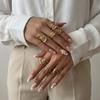 Stainless Steel Gold Color Love Heart Ring Set For Women Hollow Flower Geometric Finger Rings Party Vacation Waterproof Jewelry