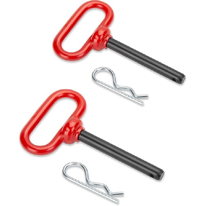 1/2 Inch Trailer Hitch Pin And Clip, 1/2" X 4" Tow Hitch Pin Rubber Coated Red Handle Pin For Tractors, Towing, Lawn Mower, Golf Cart And ATV, Heavy