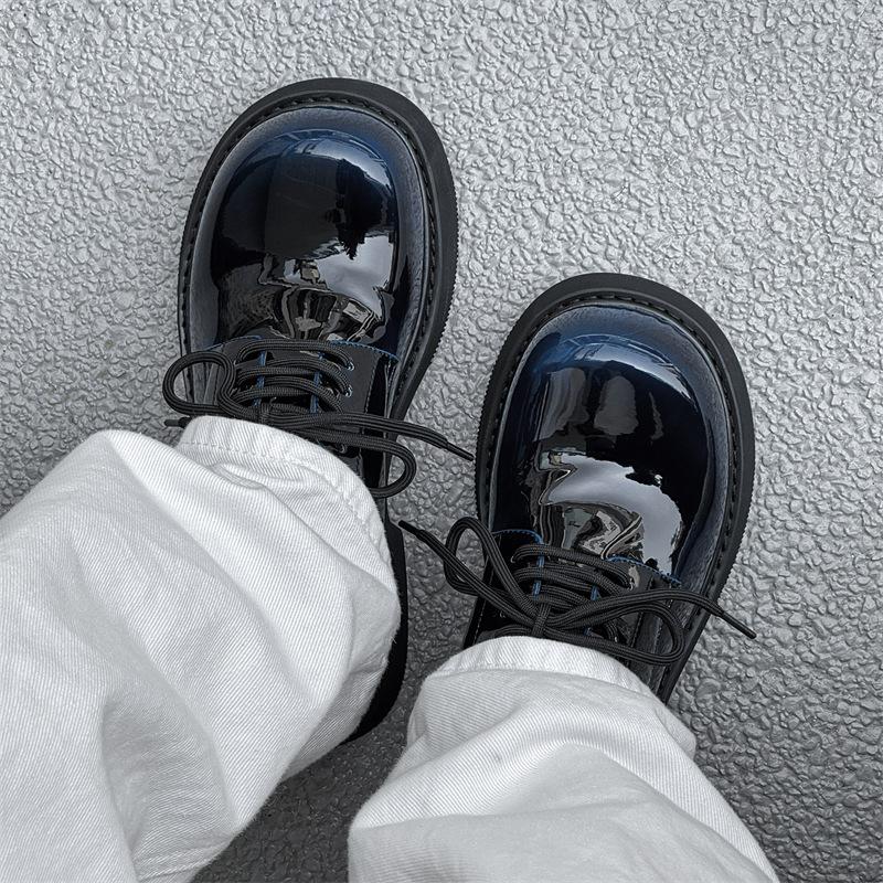 Big Head Leather Shoes Men's 2025 New British Style Tooling Martin Shoes Men's High-end Patent Leather Glossy Derby Shoes