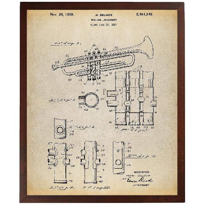 Trumpet Patent Poster Art Print Musician Trumpet Art Music Room Decor Trumpet Decor TNP23