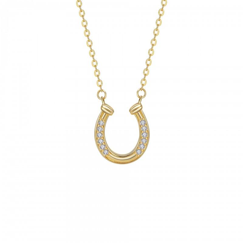 Elegant Lucky Horseshoe Pendant Necklace Women Gold Plated CZ Stone Locket Chain Lightweight Daily Wear Jewelry Gold