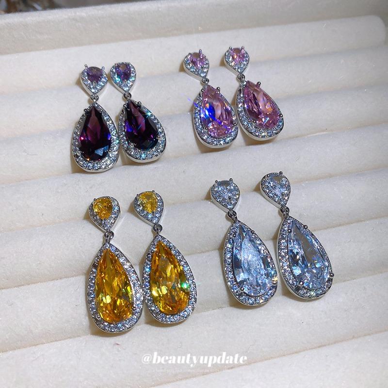 Rich daughter~ Silver needle super flash zircon water drop stud earrings temperament celebrity style earrings light luxury high-end earrings women