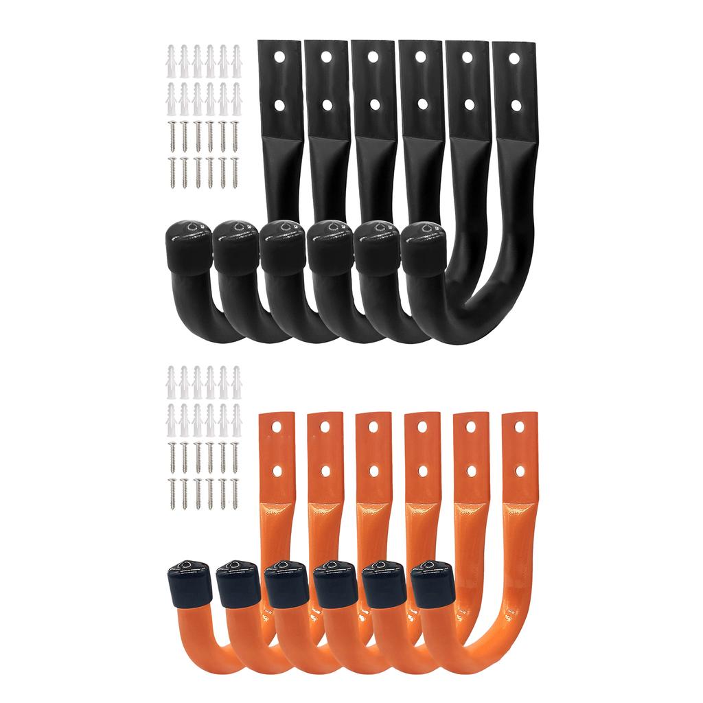 Pack of 6 Utility Garage Hooks with Strong Load Capacity Wall Mount Hook Simple Installation for Hanging Bikes & Tools