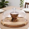Wood Cake Stand Multi Function Round Cake Plate with Transparent Lid for Fruits Desserts Cheese