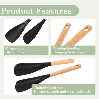 2/4Pcs Kitchen Cooking Spoons Wooden Handles Silicone Spatulas Multi-Purpose Kitchen Cooking Utensils