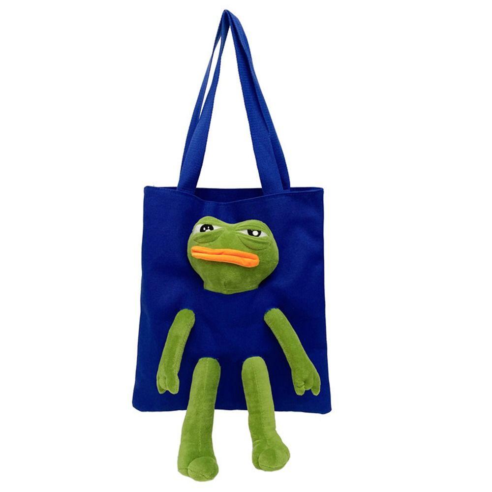 Canvas Shoulder Bags Fashion Anime Cartoon Shopping Bag Stuffed Sad Frog Cute Crossbody Bag Women