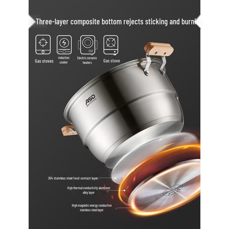 ASD 304 Stainless Steel 3-Layer Steamer Pot