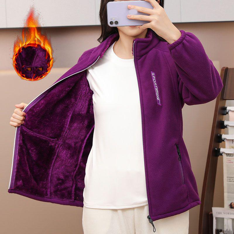 Autumn Winter Polar Fleece Warm Coat Women Sweatshirt Outdoor Sports Casual Zipper Cardigan Jacket Top Slim Teenagers Couple