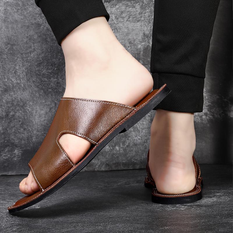 Comfy Summer Men's Classic Casual Slippers Leather Slippers Lightweight Stylish Outdoor Indoor Shoe Durable Non - Slip Slippers