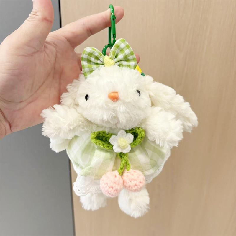 Dopamine Grid Rabbit Soft Toy Keyring With Colorful Bow For Collectors