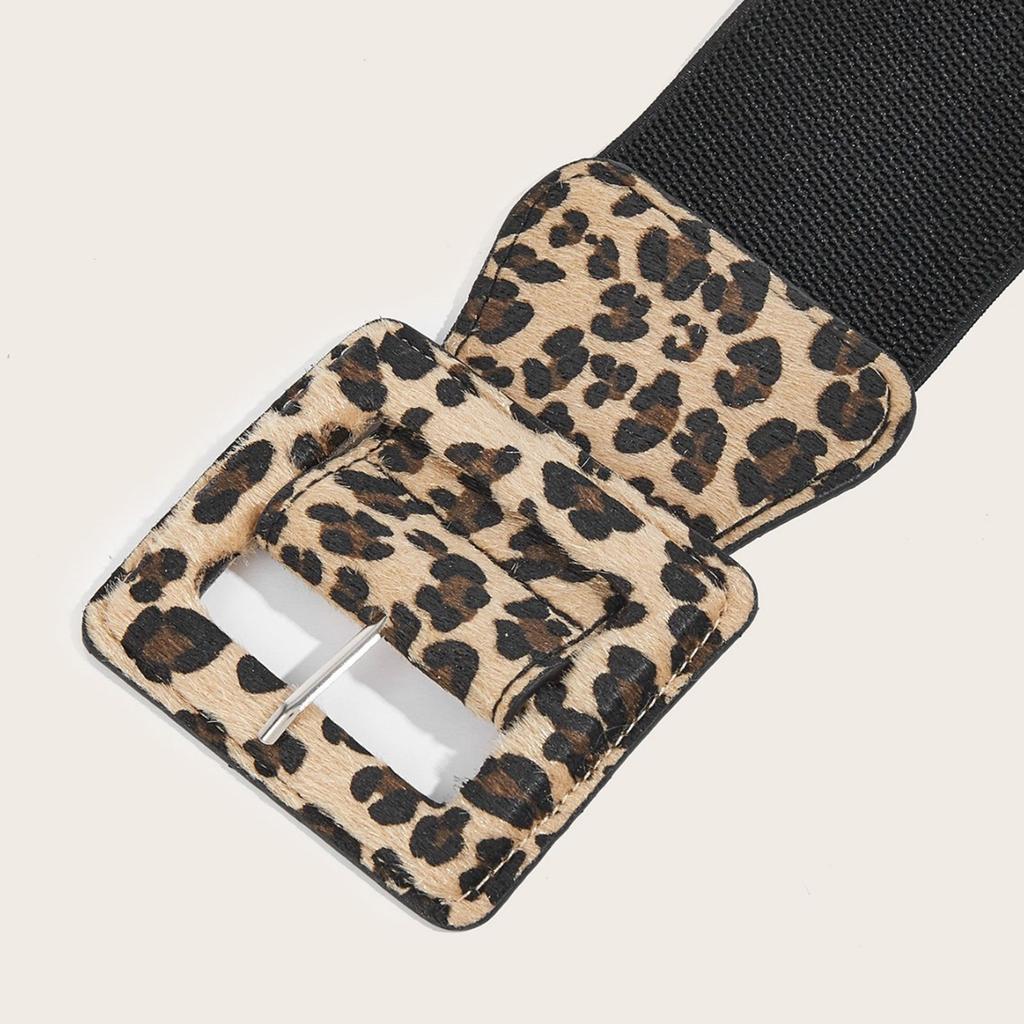 Retro Wide Waistband for Women Elegant Wild Style Belt with Leopard Print Retro Wide Girdle Belt Stylish Accessory