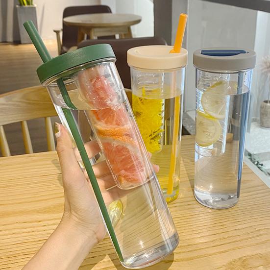 700ml Straw Cup with Foldable Straw Built-in Filter Tea Bin Easy to Clean