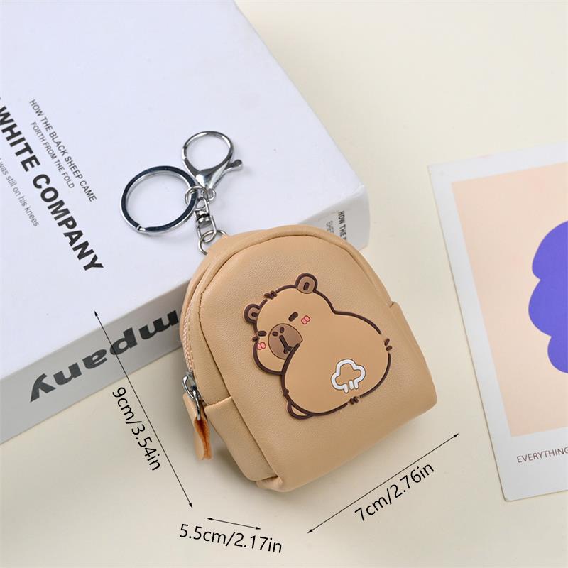 Cute Capybara Pu Schoolbag Shape Coin Purse Girly Portable Lipstick Earphone Large Capacity Storage Bags Keychain Pendants Gifts