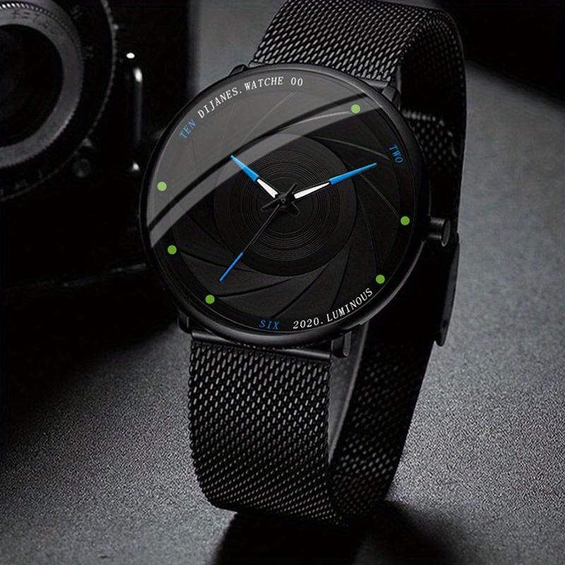 DIJANES 2pcs/set Men's Business Minimalist Quartz Watch Stainless Steel Mesh Band Wrist Watch & Her King Bracelet, Valentine's Day Gift For Him