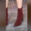 Women Ankle Boots 2024 Shallow Spring Autumn Winter Pointed Toe Designer Ladies Short Back Zip Sexy Suede High Heels Mom Shoes