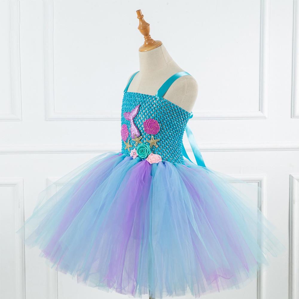Mermaid Girl Tutu Dress with Headwear - Mesh Princess Dress for Cosplay and Stage Performances