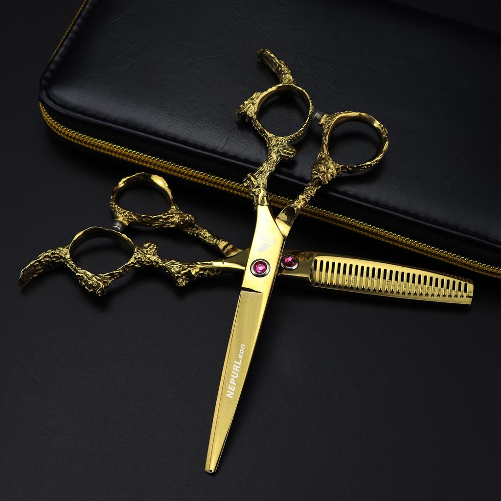 6.0 Inch, Golden Dragon Handle, Hair Scissors, Hair Scissors, Flat Scissors, Bangs Scissors, Tooth Scissors, Thin
