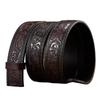 Domineering Tang grass pattern engraved men's automatic imitation copper buckle belt, personalized