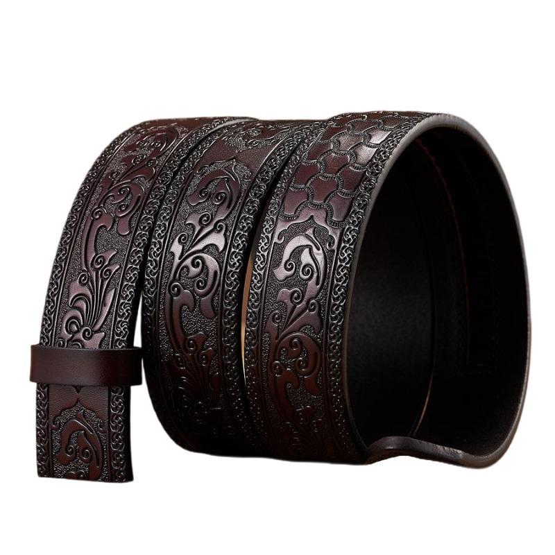 Domineering Tang grass pattern engraved men's automatic imitation copper buckle belt, personalized