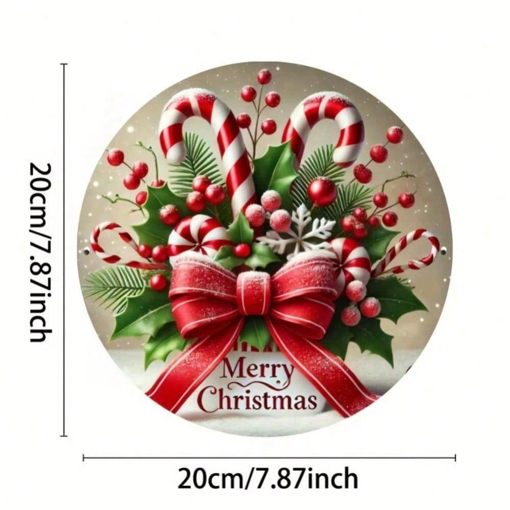 Christmas Round Metal Tin Sign, Home Wall Decor Candy Cane Holiday Art For Living Room Kitchen Bathroom Coffee Shop