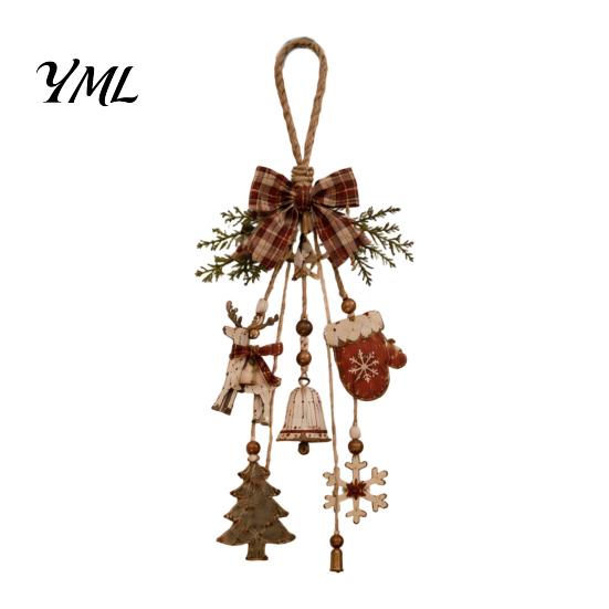 Vintage Retro Home Hanging Accents Rustic Christmas Wooden Pendant with LED Lights, Lighted Snowflake Gloves Tree And Reindeer Decorative Ornaments