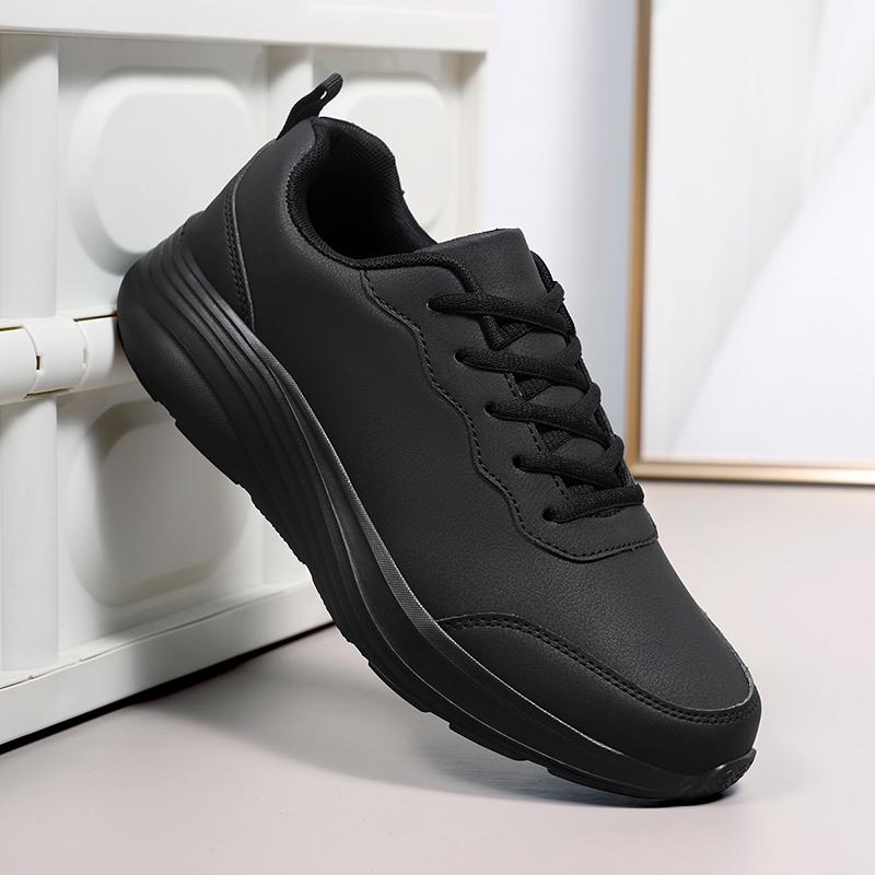 Mens Running Shoes Fashion Ultralight Leather Sneakers Summer Breathe Snug Lace Up Design Versatile Casual Shoes Daily Commuting