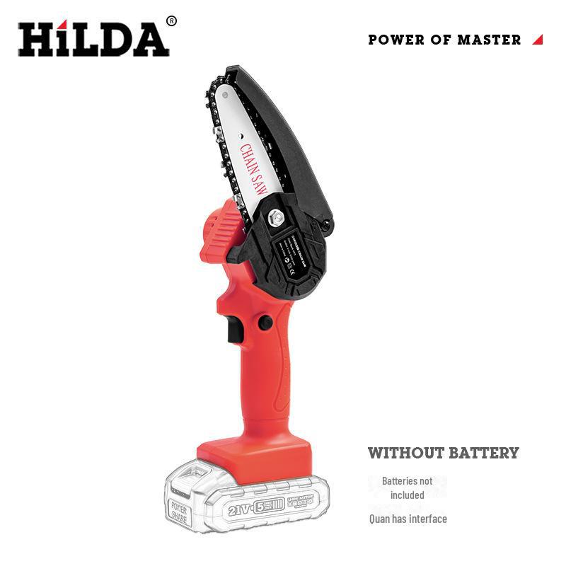 HILDA Electric Mini Chainsaw, Lithium Battery, Certified for Felling & Pruning